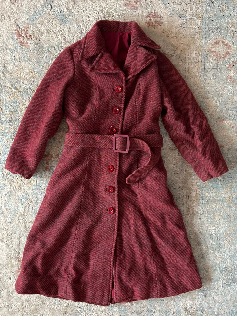 Vintage Girls' Long Sleeve Belted Red Coat - Classic Fit